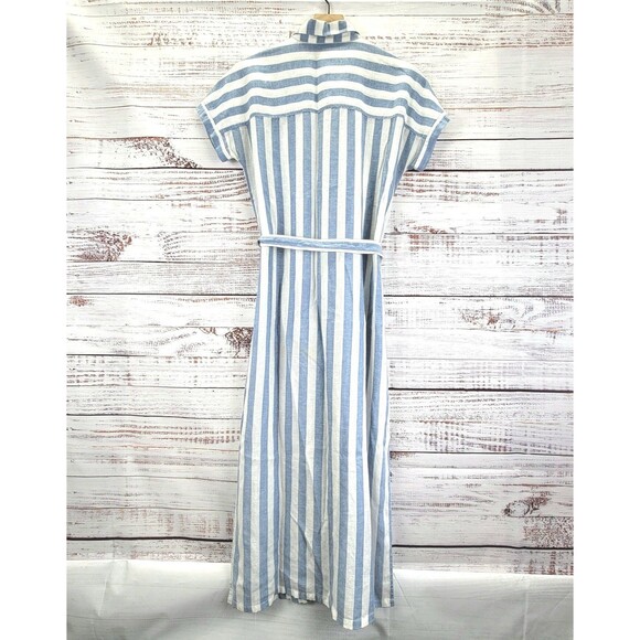 Marine Layer Womens S Linen Cabana Stripe Simone Button Front Dress Blue/White - Picture 6 of 9